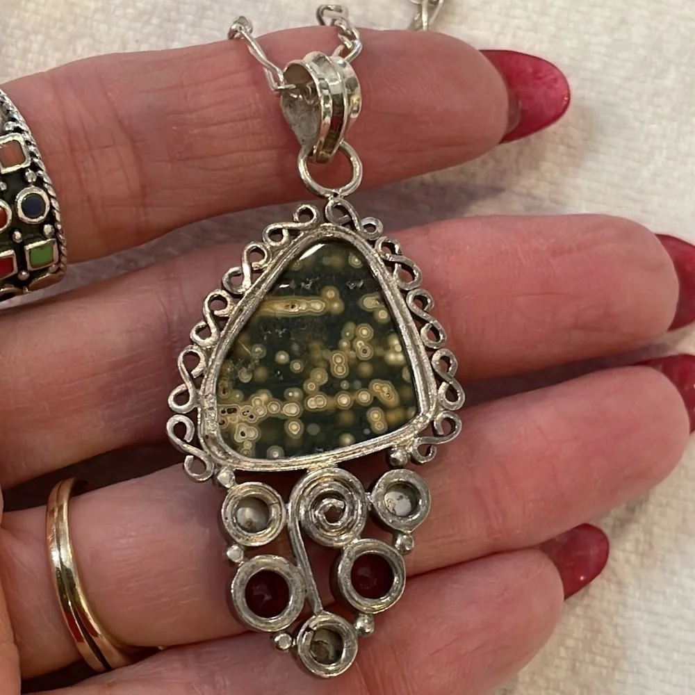 Sterling silver real pearls natural stone Large pendant unique link chain